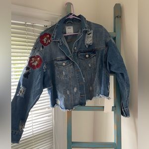 Flower embroidered jean jacket